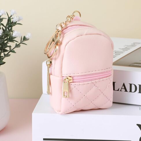 Mini Backpack Keychain – PU Leather Tiny Backpack Coin Purse for Women, Cute Keychain Wallet for Keys, Cards, Coins & Lipstick, Pink in Saudi Arabia