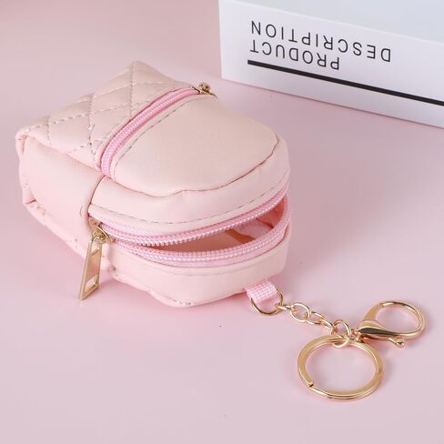 Mini Backpack Keychain – PU Leather Tiny Backpack Coin Purse for Women, Cute Keychain Wallet for Keys, Cards, Coins & Lipstick, Pink in Saudi Arabia