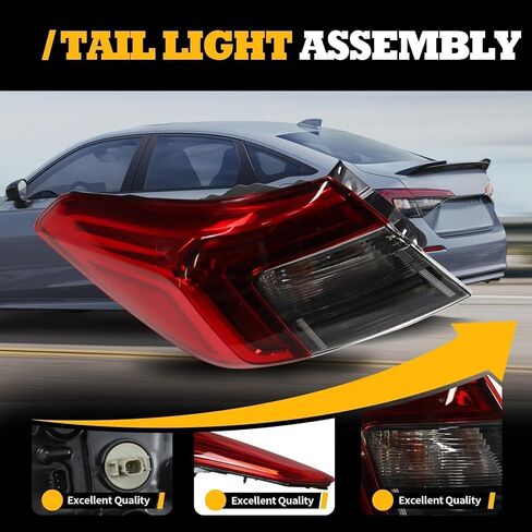 Outer Tail Light Assembly Driver Compatible with 2022 2023 Civic Sedan Sport LX EX SI Touring Left Rear Tail Lamp Taillight 33550T20A01 HO2804123 in Saudi Arabia