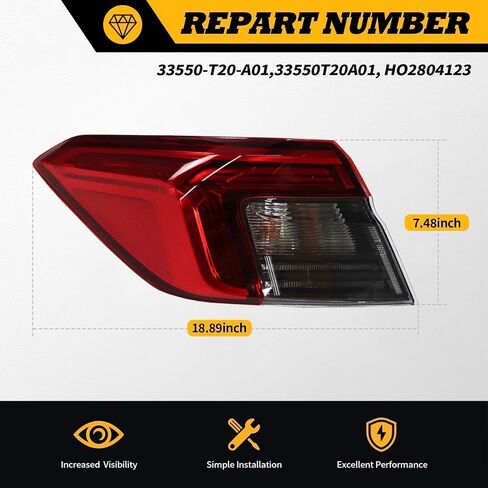 Outer Tail Light Assembly Driver Compatible with 2022 2023 Civic Sedan Sport LX EX SI Touring Left Rear Tail Lamp Taillight 33550T20A01 HO2804123 in Saudi Arabia