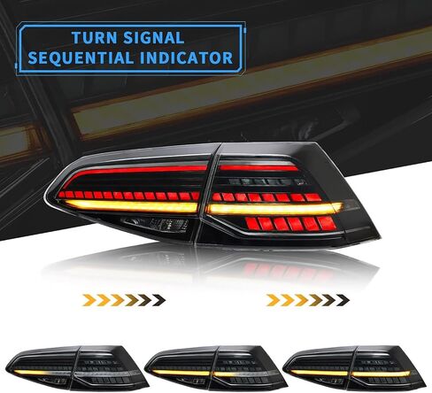 VLAND Tail Lights Compatible with Golf MK7 TSI TDI GTD GTI GTR 2012-2017 Golf MK7.5 GTD TDI TSI 2018-2020, Rear Lights w/Amber Sequential Turn Signals, NOT FIT MK7.5 GTI GTR, Smoked Cover in Saudi Arabia