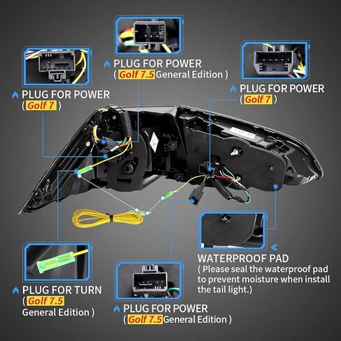 VLAND Tail Lights Compatible with Golf MK7 TSI TDI GTD GTI GTR 2012-2017 Golf MK7.5 GTD TDI TSI 2018-2020, Rear Lights w/Amber Sequential Turn Signals, NOT FIT MK7.5 GTI GTR, Smoked Cover in Saudi Arabia