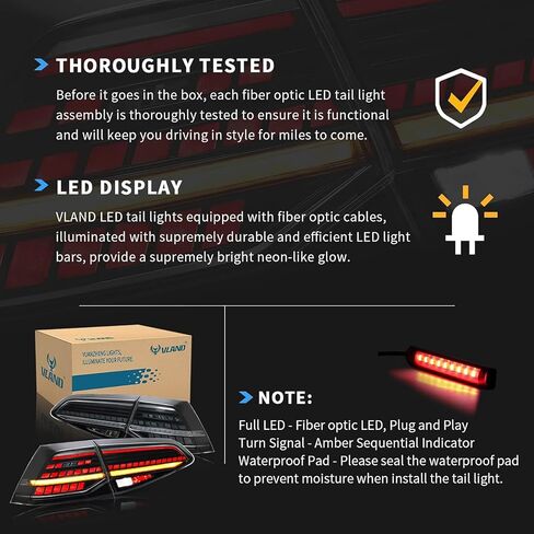 VLAND Tail Lights Compatible with Golf MK7 TSI TDI GTD GTI GTR 2012-2017 Golf MK7.5 GTD TDI TSI 2018-2020, Rear Lights w/Amber Sequential Turn Signals, NOT FIT MK7.5 GTI GTR, Smoked Cover in Saudi Arabia