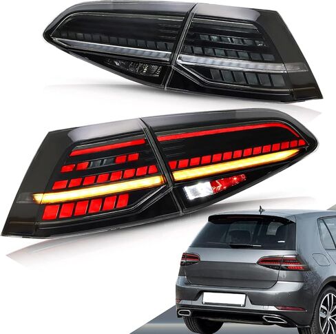 VLAND Tail Lights Compatible with Golf MK7 TSI TDI GTD GTI GTR 2012-2017 Golf MK7.5 GTD TDI TSI 2018-2020, Rear Lights w/Amber Sequential Turn Signals, NOT FIT MK7.5 GTI GTR, Smoked Cover in Saudi Arabia