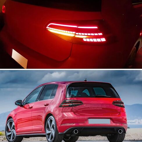 VLAND Tail Lights Compatible with Golf MK7 TSI TDI GTD GTI GTR 2012-2017 Golf MK7.5 GTD TDI TSI 2018-2020, Rear Lights w/Amber Sequential Turn Signals, NOT FIT MK7.5 GTI GTR, Smoked Cover in Saudi Arabia