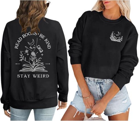 Book Sweatshirts for Women Read Books Be Kind Stay Weird Graphic Sweatshirt Bookish Bookworm Gifts Reading Hoodie in Saudi Arabia