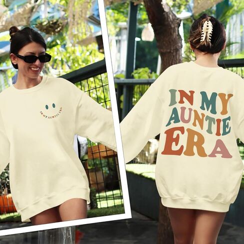 BeWithYou In My Auntie Era Sweatshirt for Women Aesthetic Cool Aunt Sweatshirts Cute Oversized Graphic Long Sleeve Pullovers in Kuwait