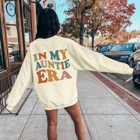 BeWithYou In My Auntie Era Sweatshirt for Women Aesthetic Cool Aunt Sweatshirts Cute Oversized Graphic Long Sleeve Pullovers in Kuwait