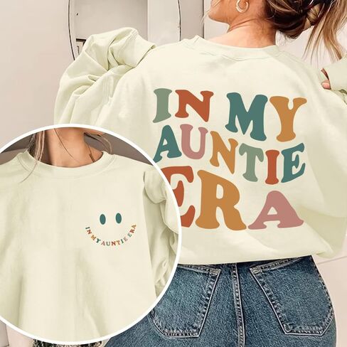 BeWithYou In My Auntie Era Sweatshirt for Women Aesthetic Cool Aunt Sweatshirts Cute Oversized Graphic Long Sleeve Pullovers in Kuwait