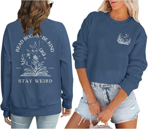 Book Sweatshirts for Women Read Books Be Kind Stay Weird Graphic Sweatshirt Bookish Bookworm Gifts Reading Hoodie in Saudi Arabia