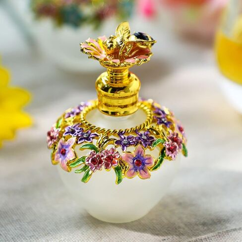 YU FENG Vintage Flower Glass Perfume Bottle Empty Refillable Painted Enameled Decorative Crystal Perfume Holder Container Scent Bottle(6ml) in Kuwait