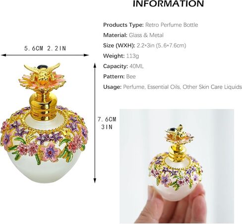 YU FENG Vintage Flower Glass Perfume Bottle Empty Refillable Painted Enameled Decorative Crystal Perfume Holder Container Scent Bottle(6ml) in Kuwait