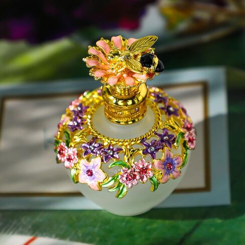 YU FENG Vintage Flower Glass Perfume Bottle Empty Refillable Painted Enameled Decorative Crystal Perfume Holder Container Scent Bottle(6ml) in Kuwait