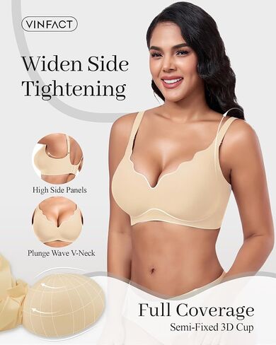 Vinfact Plunge v bras for Women no underwire Wireless Coverage Full Bralette Seamless tirt Tirm Everyday Sleep Bra in Kuwait