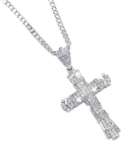 Cross Necklace with Diamonds, Silver Chain, Stainless Steel Pendant, Gothic Christian Jewelry in Saudi Arabia