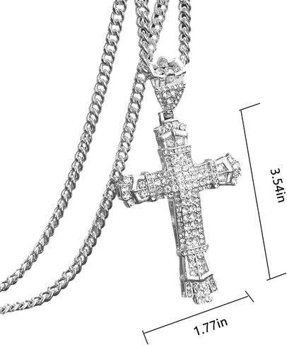 Cross Necklace with Diamonds, Silver Chain, Stainless Steel Pendant, Gothic Christian Jewelry in Saudi Arabia
