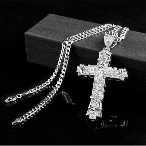 Cross Necklace with Diamonds, Silver Chain, Stainless Steel Pendant, Gothic Christian Jewelry in Saudi Arabia