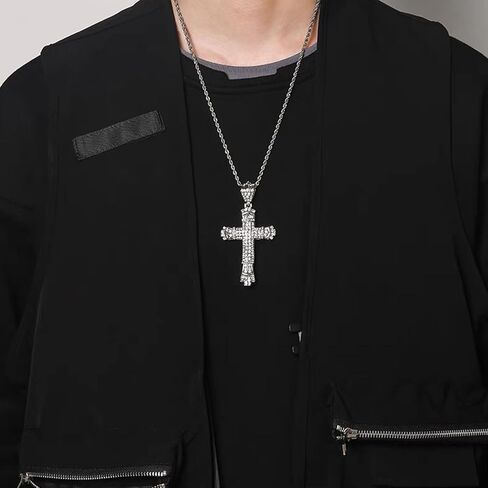 Cross Necklace with Diamonds, Silver Chain, Stainless Steel Pendant, Gothic Christian Jewelry in Saudi Arabia