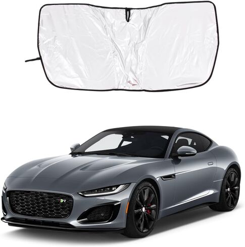 مظلة شمسية للزجاج الأمامي للسيارة ملائمة حسب الطلب متوافقة مع جاكوار F-Type 2013-2024 2025+، حاجب الشمس القابل للطي يحجب الأشعة فوق البنفسجية ظل الشمس لنافذة السيارة، يحافظ على برودة سيارتك (فضي) in Saudi Arabia
