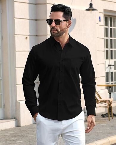 Men's Hawaiian Long Sleeve Dress Tropical Floral Printed Pattern Casual Button Down Wrinkle Free Shirts with Pocket in Saudi Arabia