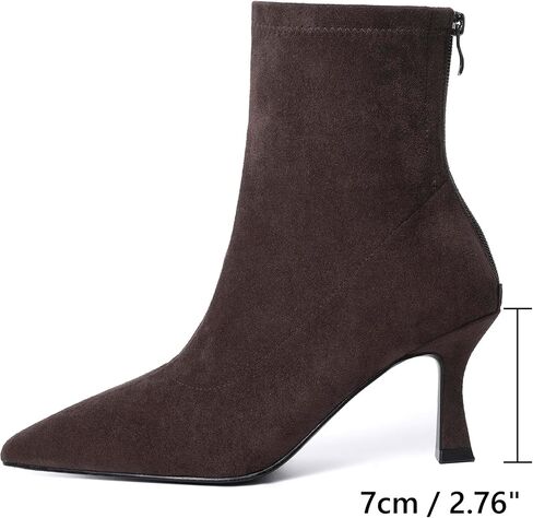 RIBONGZ Ankle Boots for Women Kitten Heeled Booties Back Zipper Pointed Toe Dressy Fur Mid Calf Short Stiletto High Heel Fashion Leather Suede Work Dress Shoes in Saudi Arabia