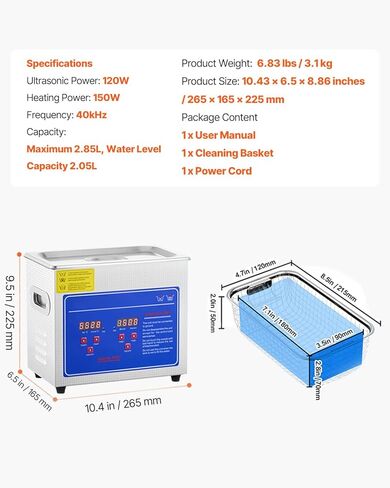 VEVOR 10L Sonic Gun Cleaner، آلة تنظيف احترافية فائقة الصوت بقدرة 300 واط مع مؤقت وسخان، منظف صوتي رقمي 40 كيلو هرتز مع سلة لأجزاء البندقية والرصاص والإمدادات العسكرية in Kuwait