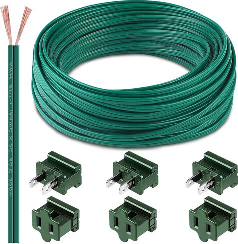 Aodaer 394FT SPT-1 Hookup Christmas Electric Wire 18AWG SPT-1 Zip Cord Wire with 20 Vampire Plugs (10 Male&10 Female) Tinned Copper Flexible SPT-1 Bulk Lamp Cord Outdoor Landscape Lighting Wire, Black in Saudi Arabia