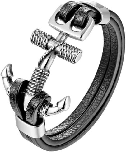 سوار Haquil Viking للرجال - Viking Mjolnir Thor's Hammer Hammer Hammer - Black Pu Leather (AD) in Kuwait