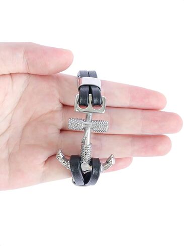 سوار Haquil Viking للرجال - Viking Mjolnir Thor's Hammer Hammer Hammer - Black Pu Leather (AD) in Kuwait
