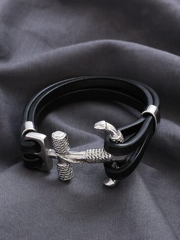 سوار Haquil Viking للرجال - Viking Mjolnir Thor's Hammer Hammer Hammer - Black Pu Leather (AD) in Kuwait