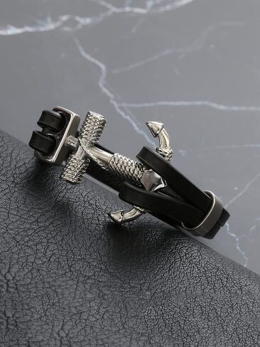 سوار Haquil Viking للرجال - Viking Mjolnir Thor's Hammer Hammer Hammer - Black Pu Leather (AD) in Kuwait