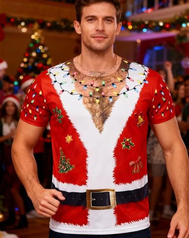 تيشيرتات uideazone الرجالية Ugly Christmas تي شيرت مضحك للعطلات بأكمام قصيرة ورسومات S-XXL in Kuwait