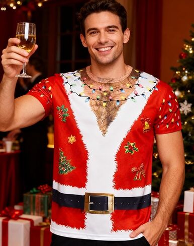 تيشيرتات uideazone الرجالية Ugly Christmas تي شيرت مضحك للعطلات بأكمام قصيرة ورسومات S-XXL in Kuwait