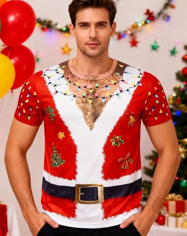 تيشيرتات uideazone الرجالية Ugly Christmas تي شيرت مضحك للعطلات بأكمام قصيرة ورسومات S-XXL in Kuwait