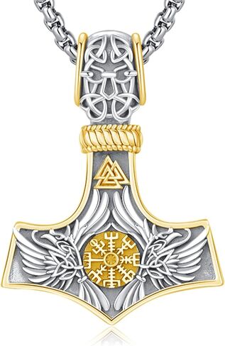 Viking Mjolnir Thors Hammer Necklace Norse Thor Talisman Amulet Pendant 925 Sterling Silver 18k Gold Plated Viking Jewelry Gifts for Men Women in Kuwait