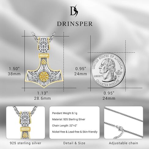 Viking Mjolnir Thors Hammer Necklace Norse Thor Talisman Amulet Pendant 925 Sterling Silver 18k Gold Plated Viking Jewelry Gifts for Men Women in Kuwait