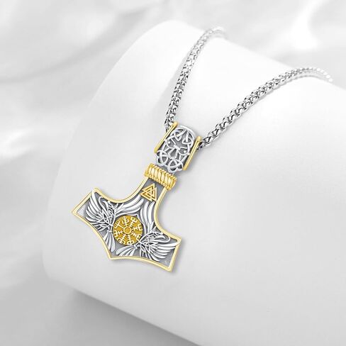 Viking Mjolnir Thors Hammer Necklace Norse Thor Talisman Amulet Pendant 925 Sterling Silver 18k Gold Plated Viking Jewelry Gifts for Men Women in Kuwait