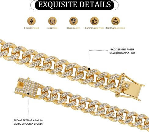 Cool Cuban Chain for Men - Stylish Mens Necklace 18/20 inch Cuban Chains in Silver & Gold - Comes With a Jewelry Box Hip Hop Jewelry Gift in Saudi Arabia