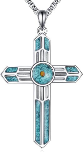 VONALA Black Cross Necklace for Men 925 Sterling Silver Turquoise Mustard Seed Cross Pendant Christian Necklace Jewelry Gifts for Women Men in Saudi Arabia