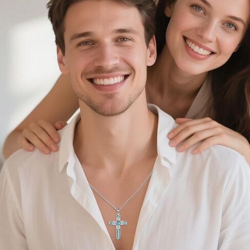 VONALA Black Cross Necklace for Men 925 Sterling Silver Turquoise Mustard Seed Cross Pendant Christian Necklace Jewelry Gifts for Women Men in Saudi Arabia