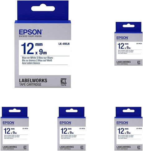 Epson LabelWorks Standard LK (Replaces LC) Tape Cartridge ~1/2" Blue on White (LK-4WLN) - for use with LabelWorks LW-300, LW-400, LW-600P and LW-700 Label Printers in Saudi Arabia