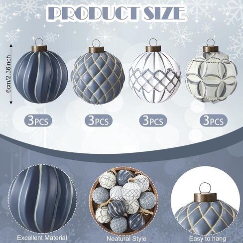 Bucherry 12 Pcs Neutral Textured Christmas Ball Ornaments 2.4 Inch White and Brown Vintage Rustic Christmas Tree Decorations Farmhouse Distressed Xmas Hanging Ornaments for Christmas Tree Home Decor in Saudi Arabia