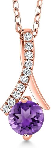 Gem Stone King 18K Rose Gold Round 6MM Gemstone Birthstone Pendant Necklace For Women | With 18 Inch Chain | Fine Jewelry Gifts for Her Mom Women Wife in Saudi Arabia