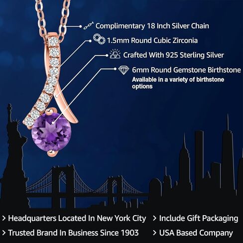 Gem Stone King 18K Rose Gold Round 6MM Gemstone Birthstone Pendant Necklace For Women | With 18 Inch Chain | Fine Jewelry Gifts for Her Mom Women Wife in Saudi Arabia