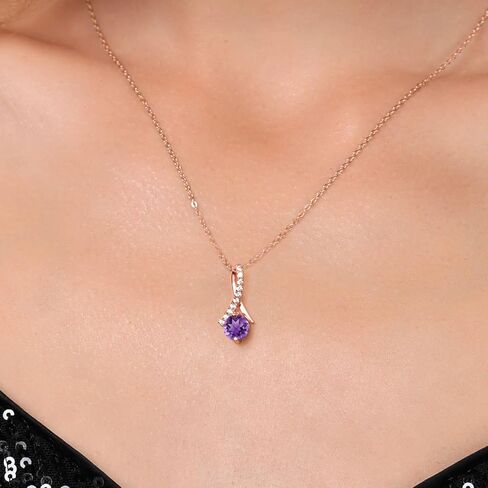 Gem Stone King 18K Rose Gold Round 6MM Gemstone Birthstone Pendant Necklace For Women | With 18 Inch Chain | Fine Jewelry Gifts for Her Mom Women Wife in Saudi Arabia