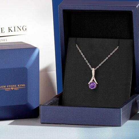 Gem Stone King 18K Rose Gold Round 6MM Gemstone Birthstone Pendant Necklace For Women | With 18 Inch Chain | Fine Jewelry Gifts for Her Mom Women Wife in Saudi Arabia