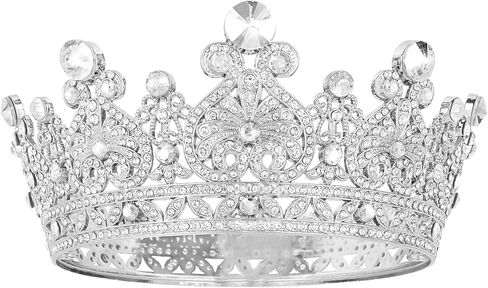 Princess Crown Gold Royal Tiara for Women Full Round Crown Cake Topper Elegant Hair Accessories for Prom Wedding Birthday Party Favors Pageant in Kuwait