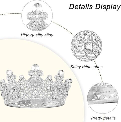 Princess Crown Gold Royal Tiara for Women Full Round Crown Cake Topper Elegant Hair Accessories for Prom Wedding Birthday Party Favors Pageant in Kuwait