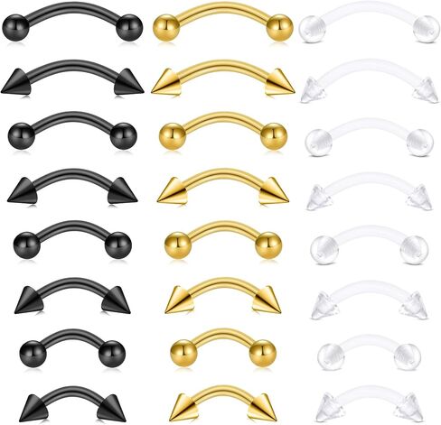 FECTAS 24PCS Eyebrow Rook Piercing Jewelry 16G Earrings Vertical Labret Lip Jewelry Curved Barbell Eyebrow Rings Ear Rook Helix Conch Daith Piercing Jewelry 6/8/10/12mm Plastic Retainers in Saudi Arabia