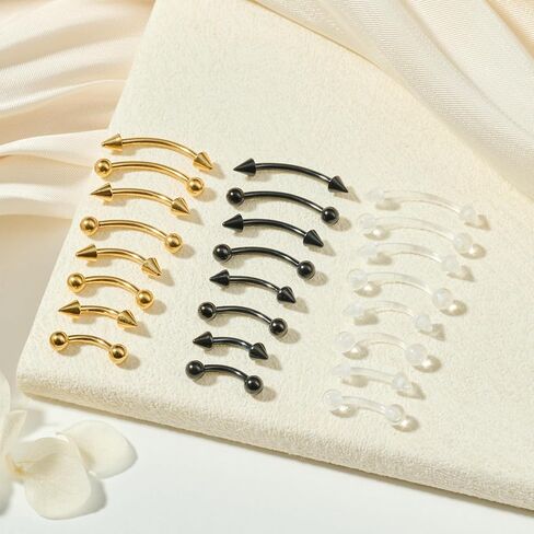 FECTAS 24PCS Eyebrow Rook Piercing Jewelry 16G Earrings Vertical Labret Lip Jewelry Curved Barbell Eyebrow Rings Ear Rook Helix Conch Daith Piercing Jewelry 6/8/10/12mm Plastic Retainers in Saudi Arabia